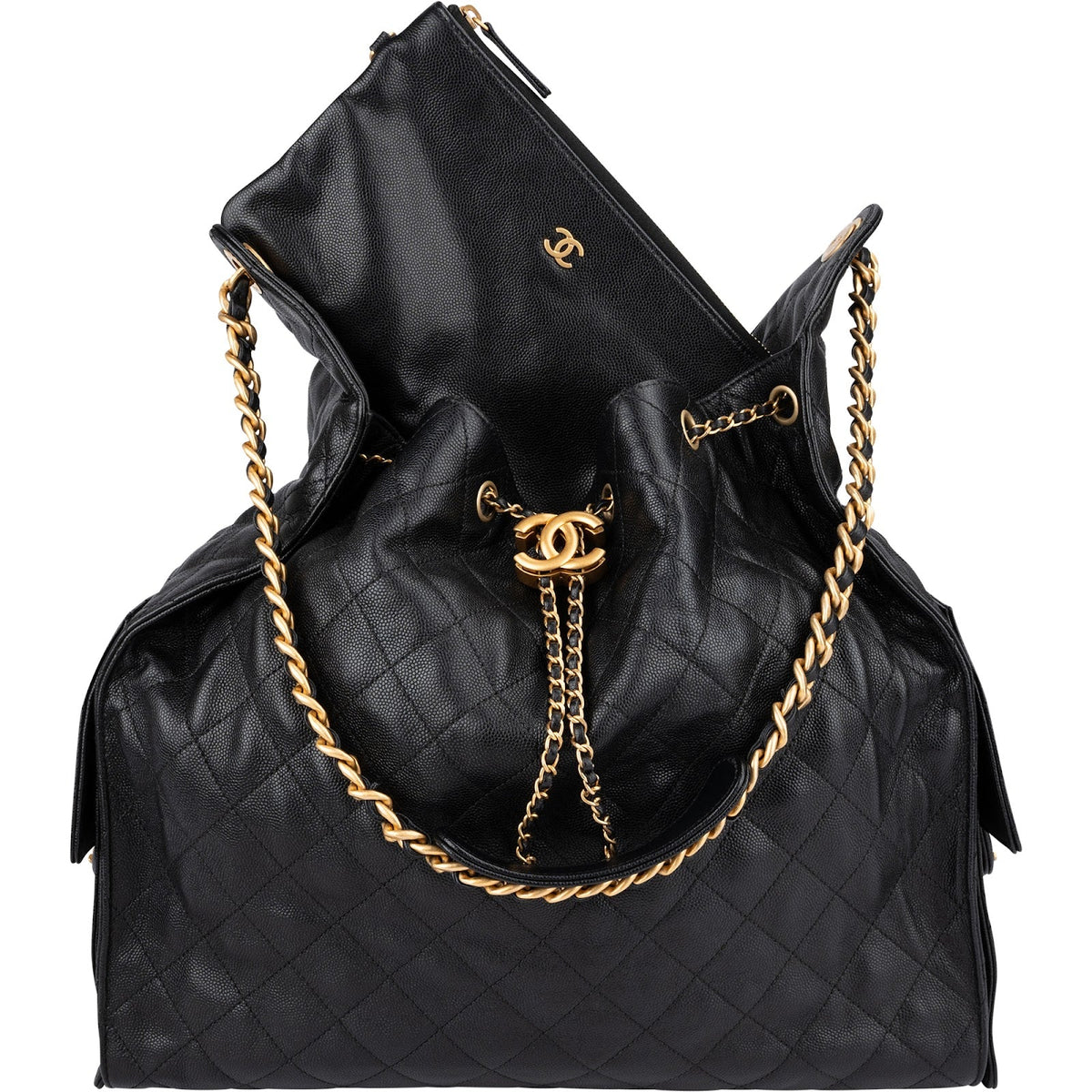 Chanel 25 Quilted Caviar Leather CC Drawstring Shoulder Bag Medium