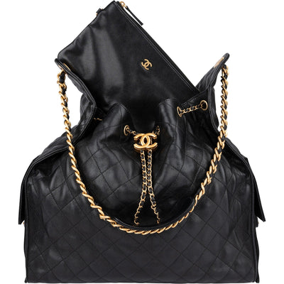 Chanel 25 Quilted Caviar Leather CC Drawstring Shoulder Bag Medium