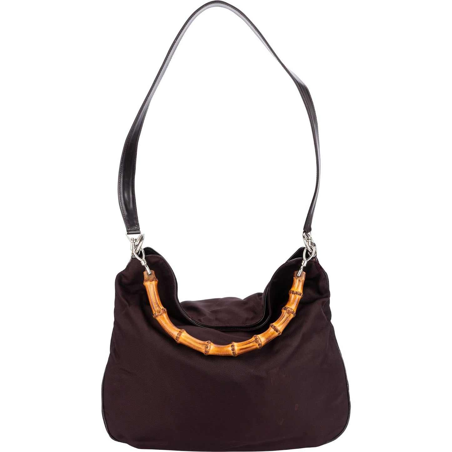 Gucci Leather Nylon Bamboo Top Handle Hobo Shoulder Bag