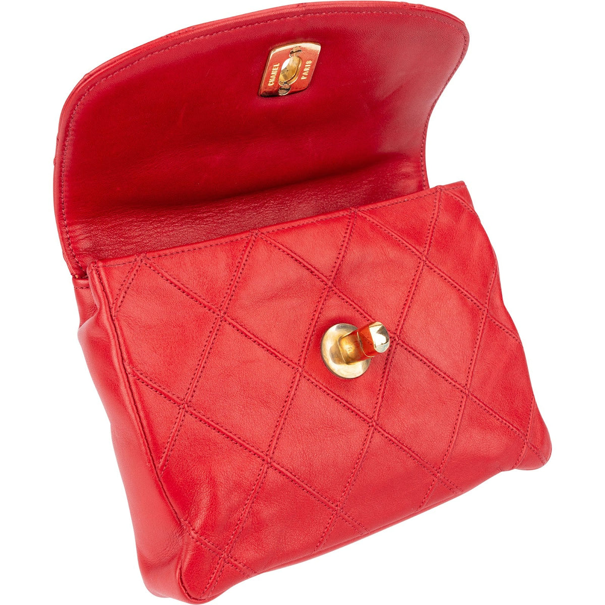Chanel Red Quilted Stitched Lambskin Vintage CC Belt Crossbody Bag