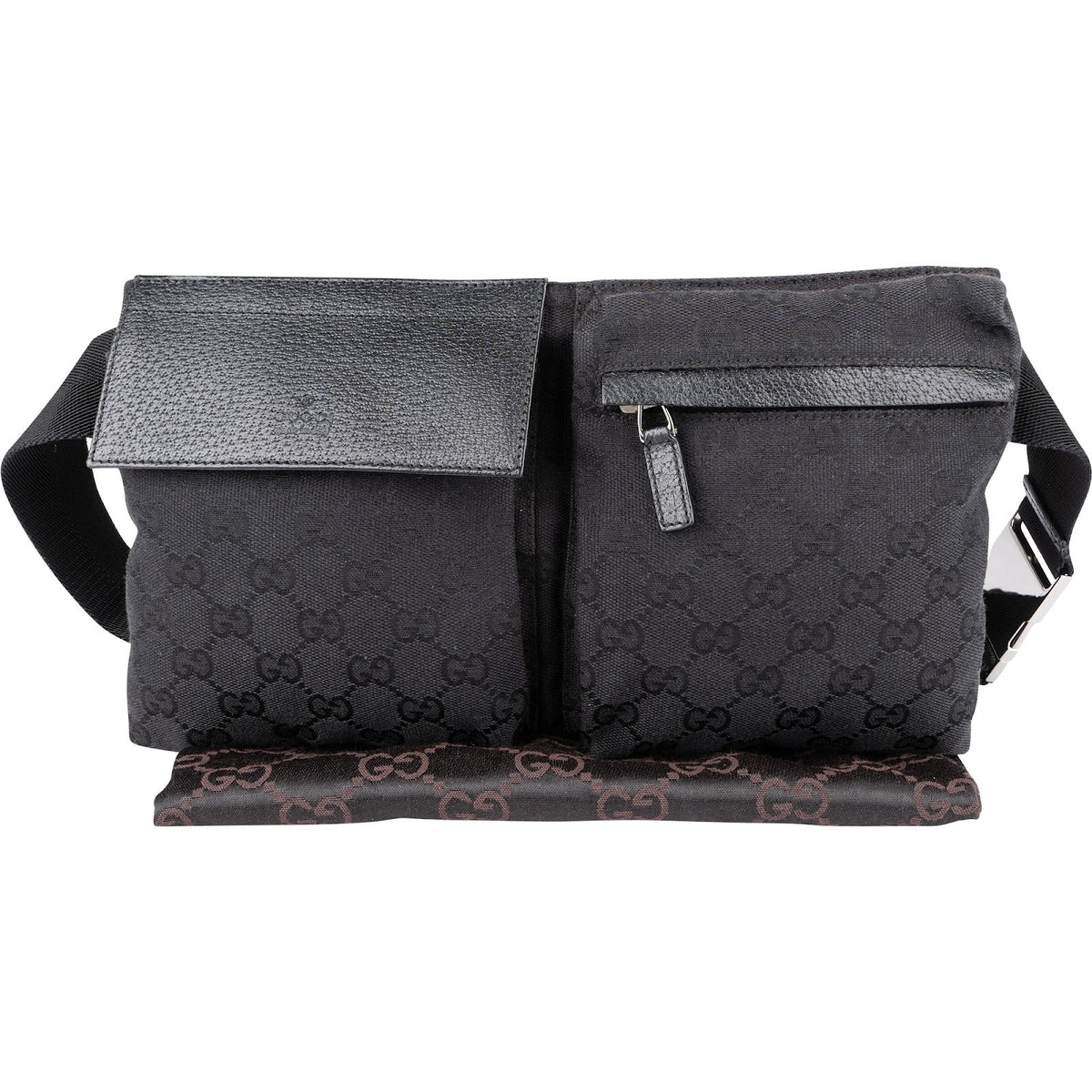 Gucci Schwarz Leder GG Canvas Belt Umhängetasche, Bild 2 von 7