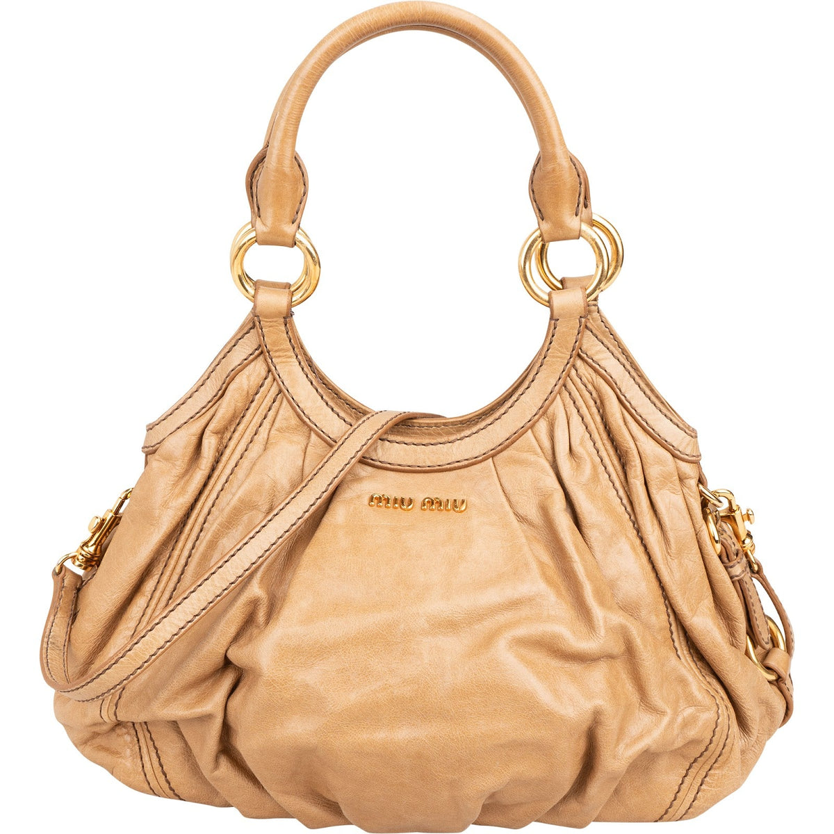 Miu Miu Hobo aus beigem Vitello-Lux-Leder – Vorderansicht