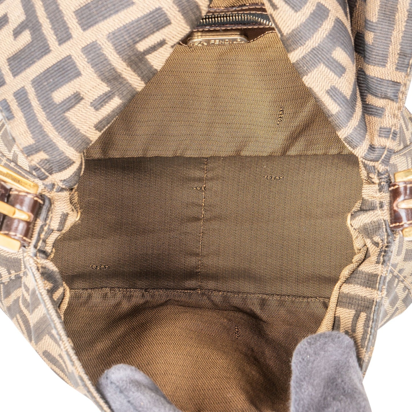 Fendi Monogram FF Zucca Canvas Baguette Mamma Hobo Shoulder Bag