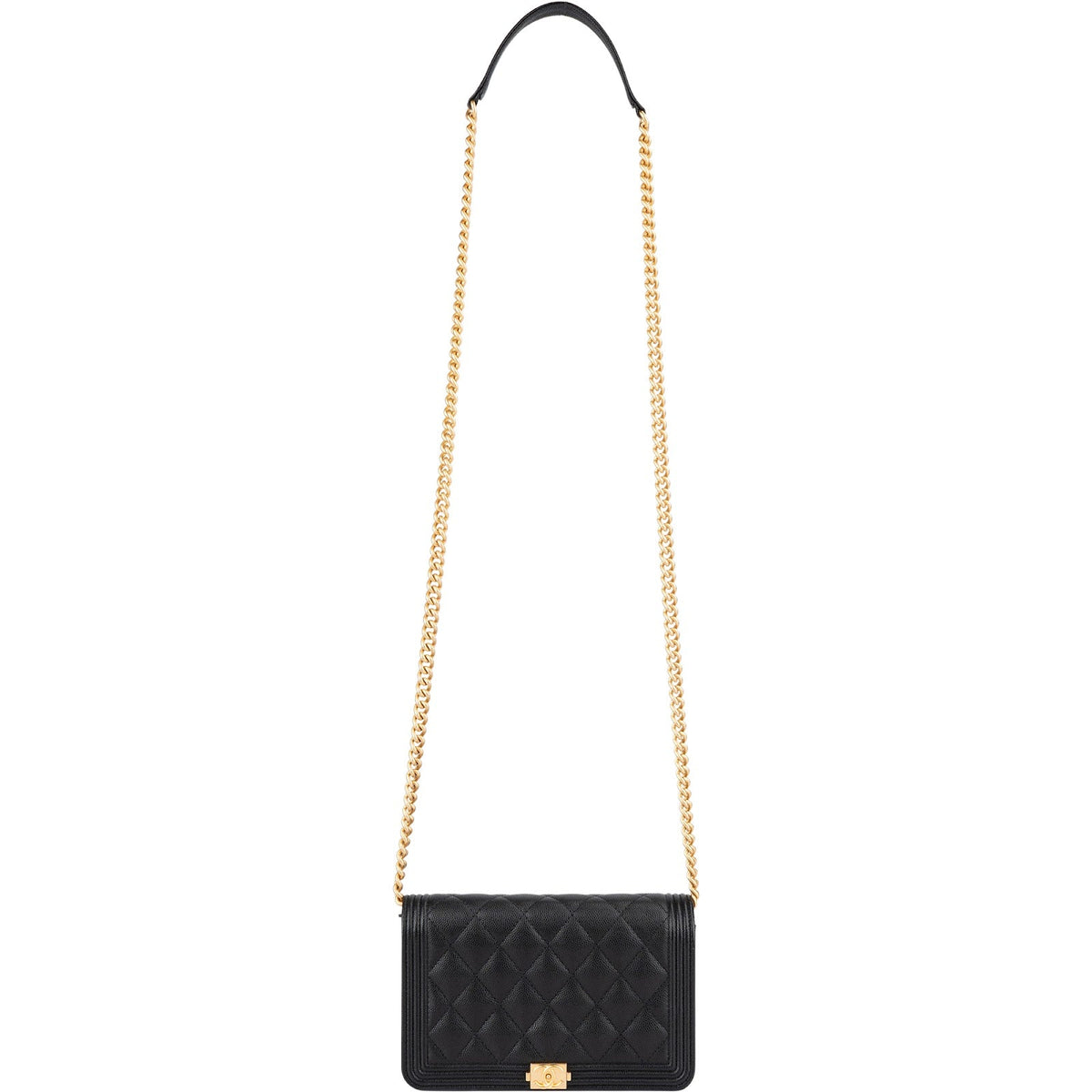 Chanel Quilted Caviar Leather Boy Wallet On Chain Crossbody Bag