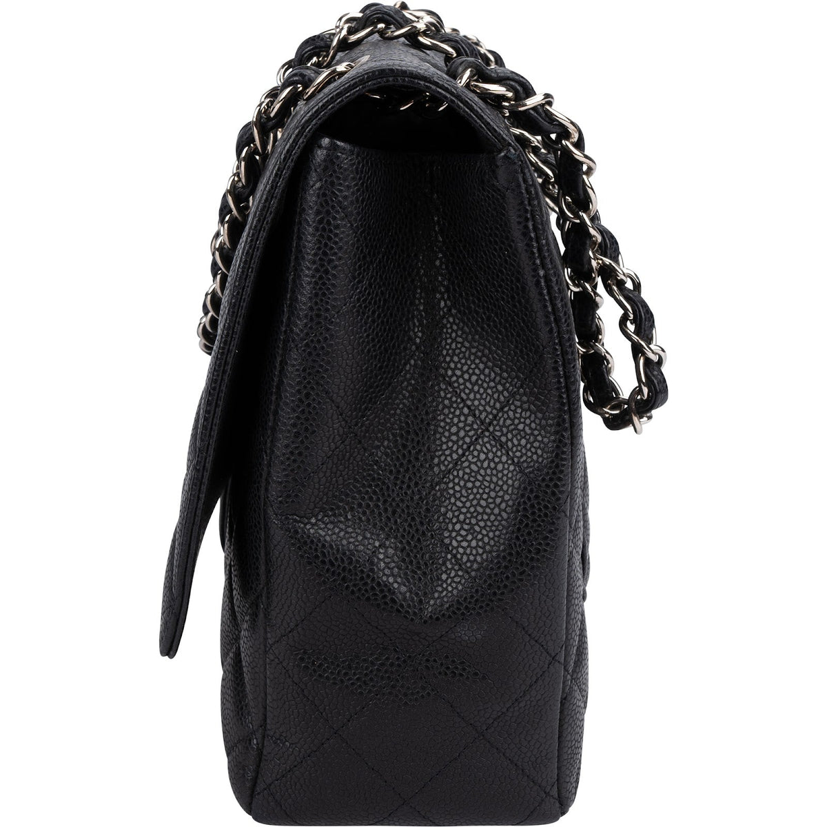 Chanel Quilted Caviar Leather Palladium Maxi Single Flap Crossbody Bag