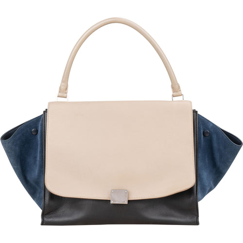 Céline Tricolor Leather and Suede Large Trapeze Handbag