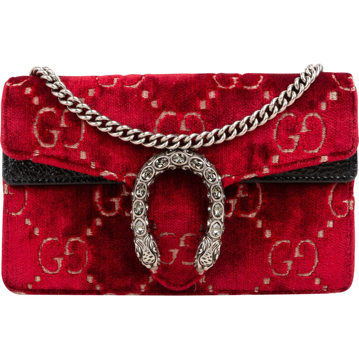 Gucci Monogram Velvet GG Crinkled Leather Crystal Dionysus Mini Crossbody Bag