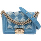 Chanel Denim Frayed Chevron Pleated Small Boy Crossbody Bag