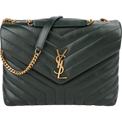 Yves Saint Laurent Dark Green Quilted Calfskin Medium Loulou Crossbody Bag
