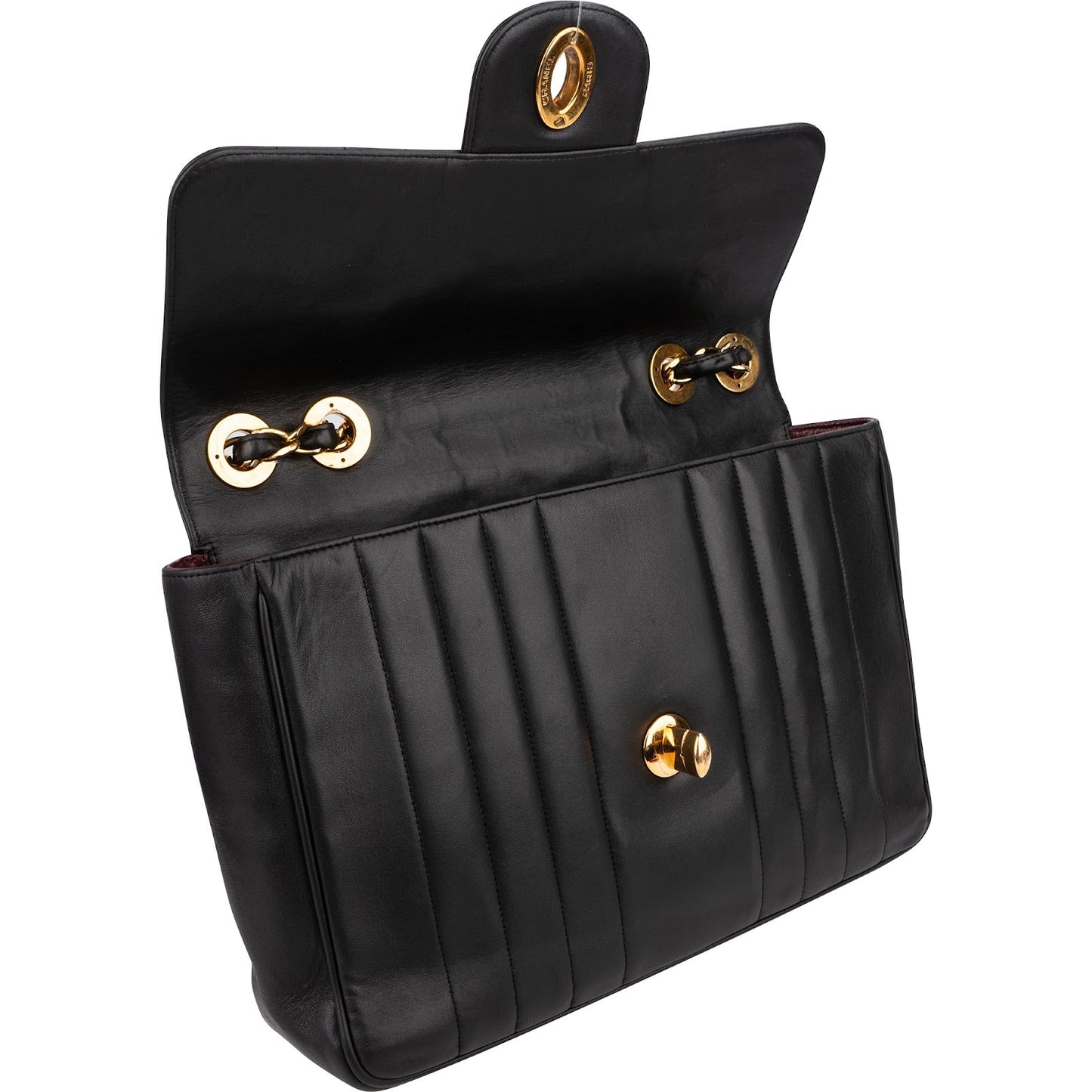 Chanel Vertical Quilted Lambskin 24K Gold Jumbo Single Flap Crossbody Bag