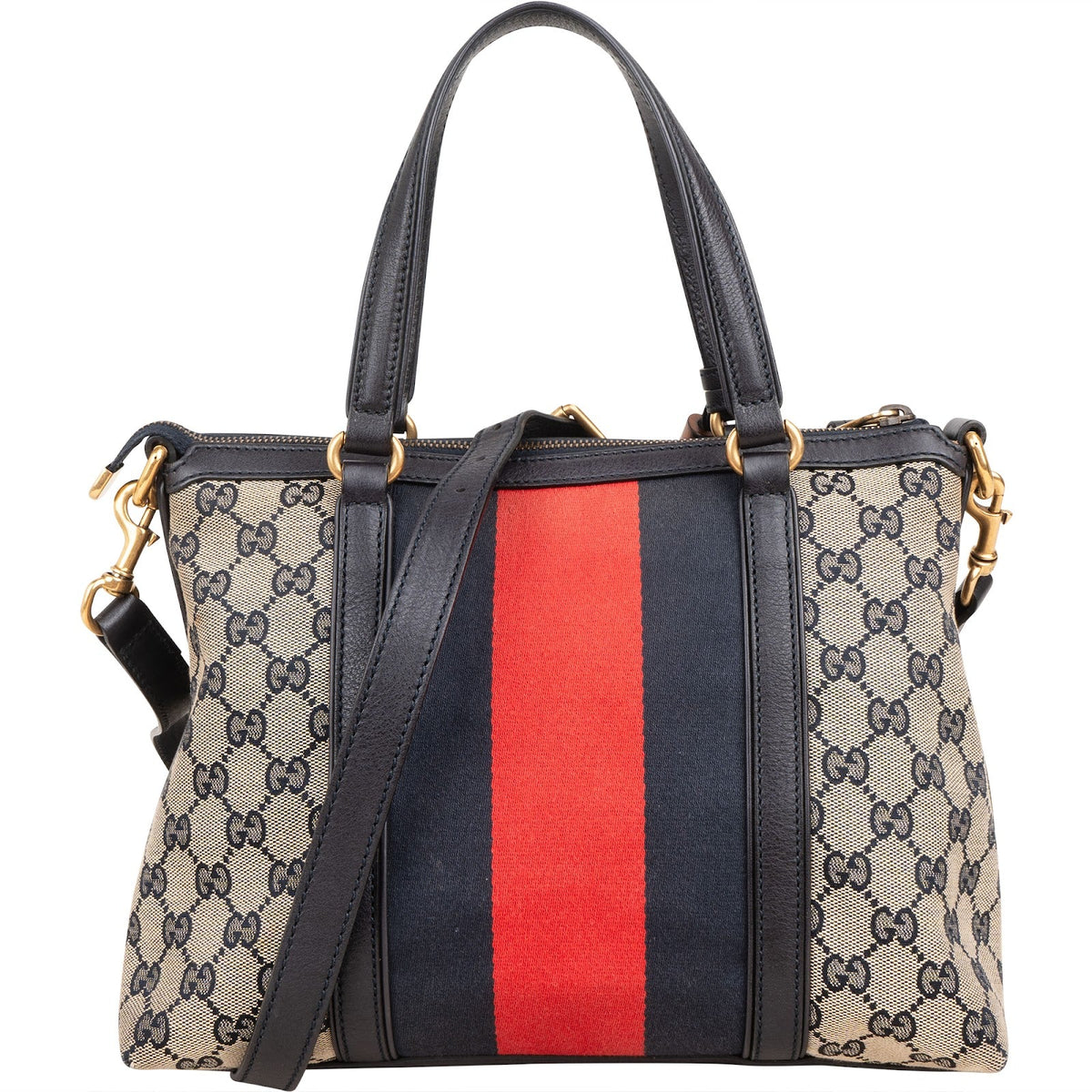Gucci Monogram Canvas GG Marrakech Web Stripe Bamboo Tassel Crossbody Handbag