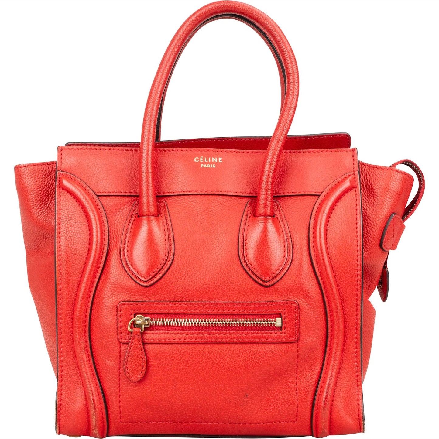 Céline Red Grained Leather Luggage Handbag