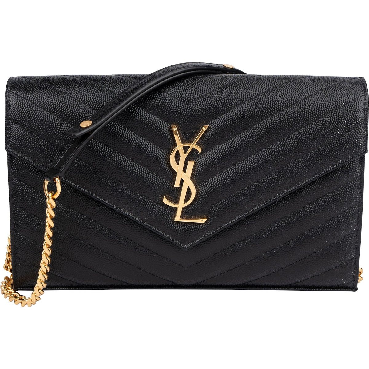 Saint Laurent Grain de Poudre Leather Monogram Wallet On Chain Crossbody Bag