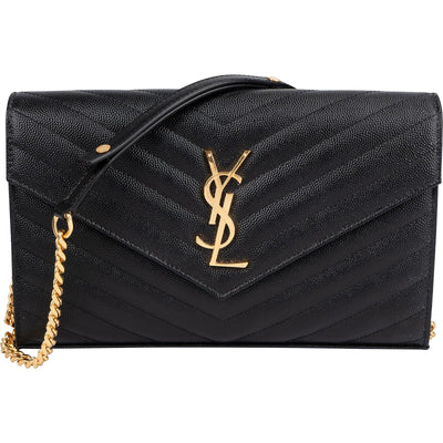 Saint Laurent Grain de Poudre Leather Monogram Wallet On Chain Crossbody Bag