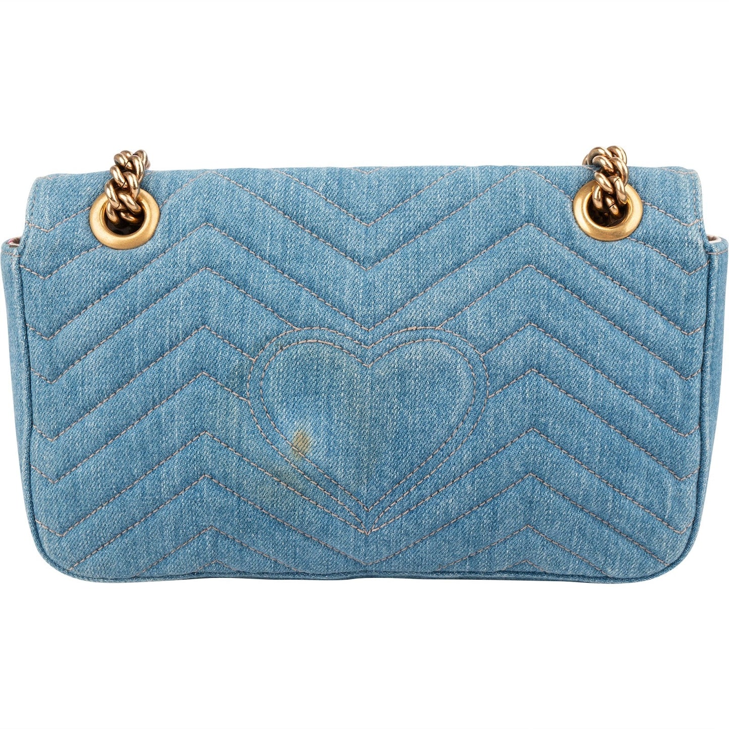 Gucci Denim Matelassé Denim Pearl GG Marmont Crossbody Bag