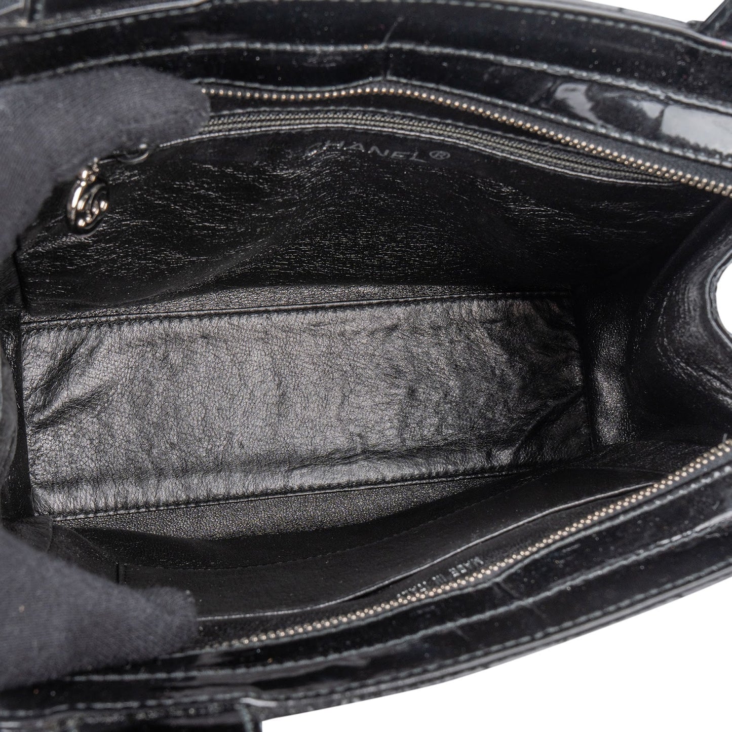 Chanel Quilted Patent Leather CC Small Tote Handbag