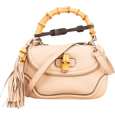 Gucci Pebbled Leather Bamboo Top Handle Flap Daily Handbag