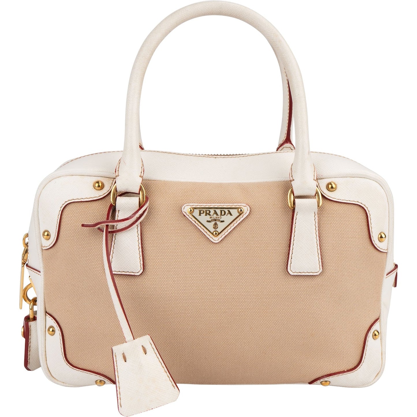 Prada Canvas Saffiano Leather Bauletto Handbag