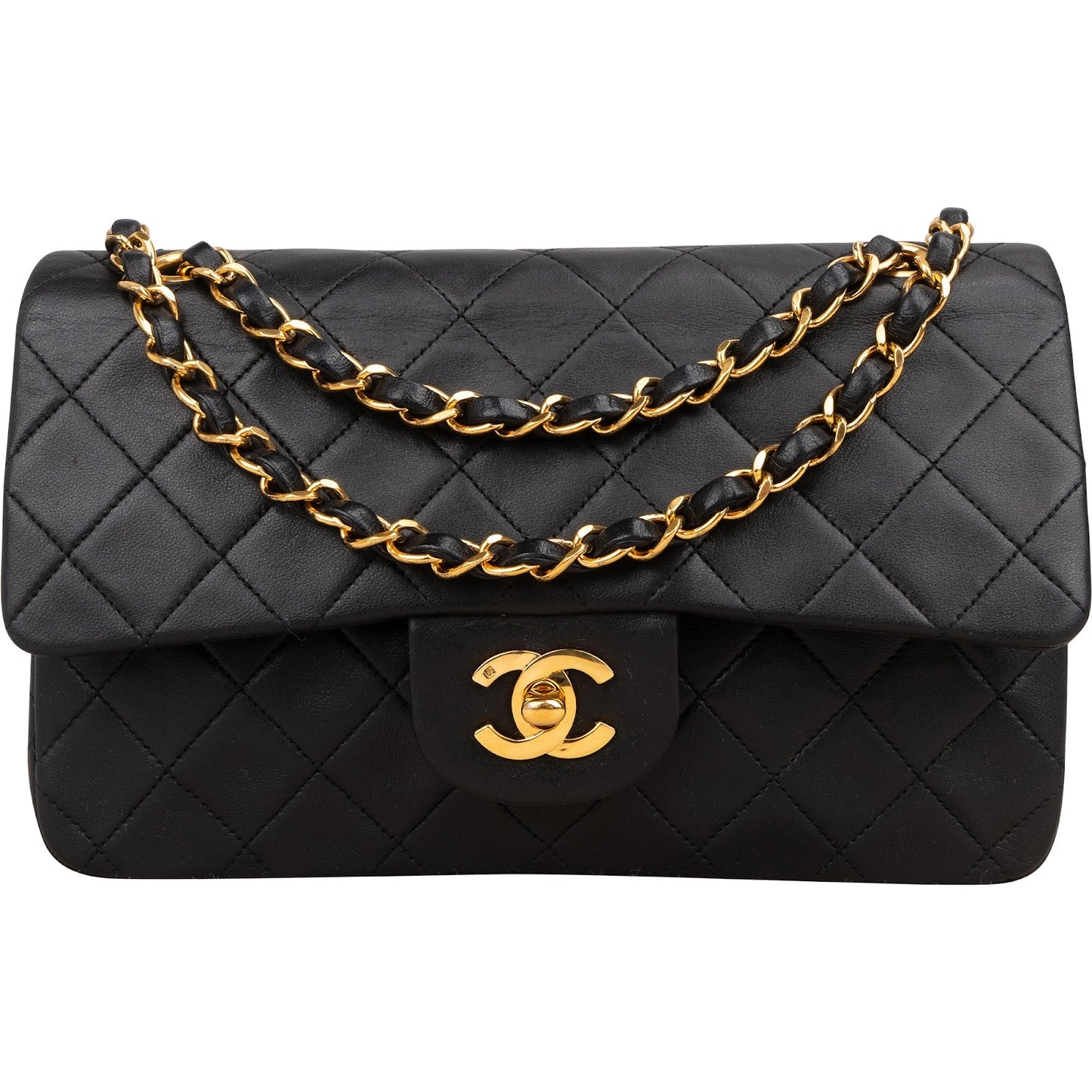 Chanel Quilted Lambskin Small 24K Gold Double Flap Shoulder Bag