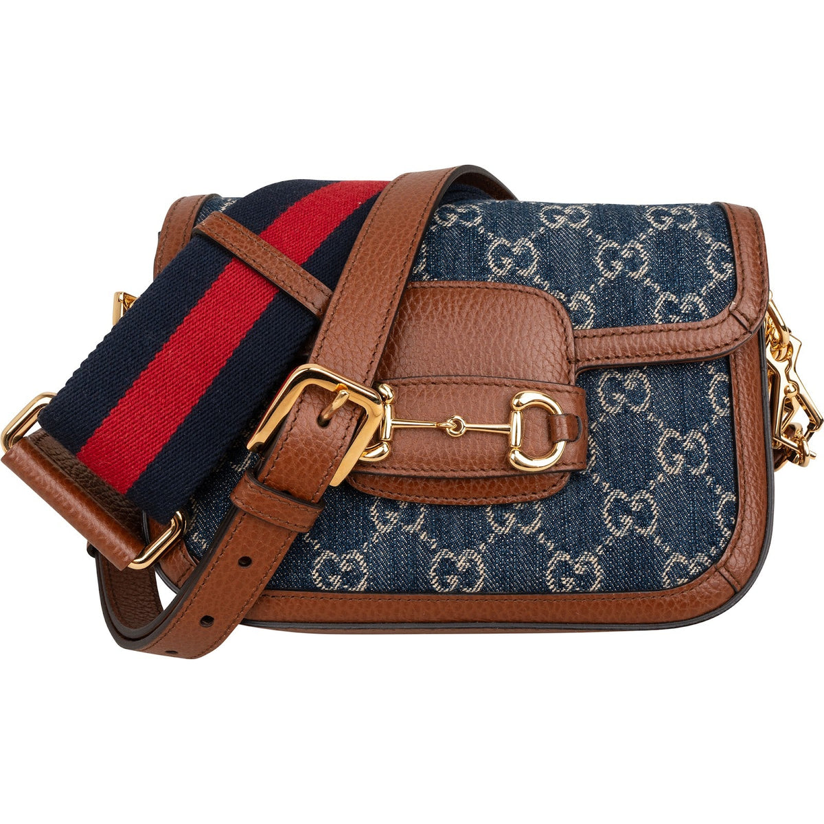 Gucci Monogram GG Denim Horsebit 1955 Shoulder Crossbody Bag