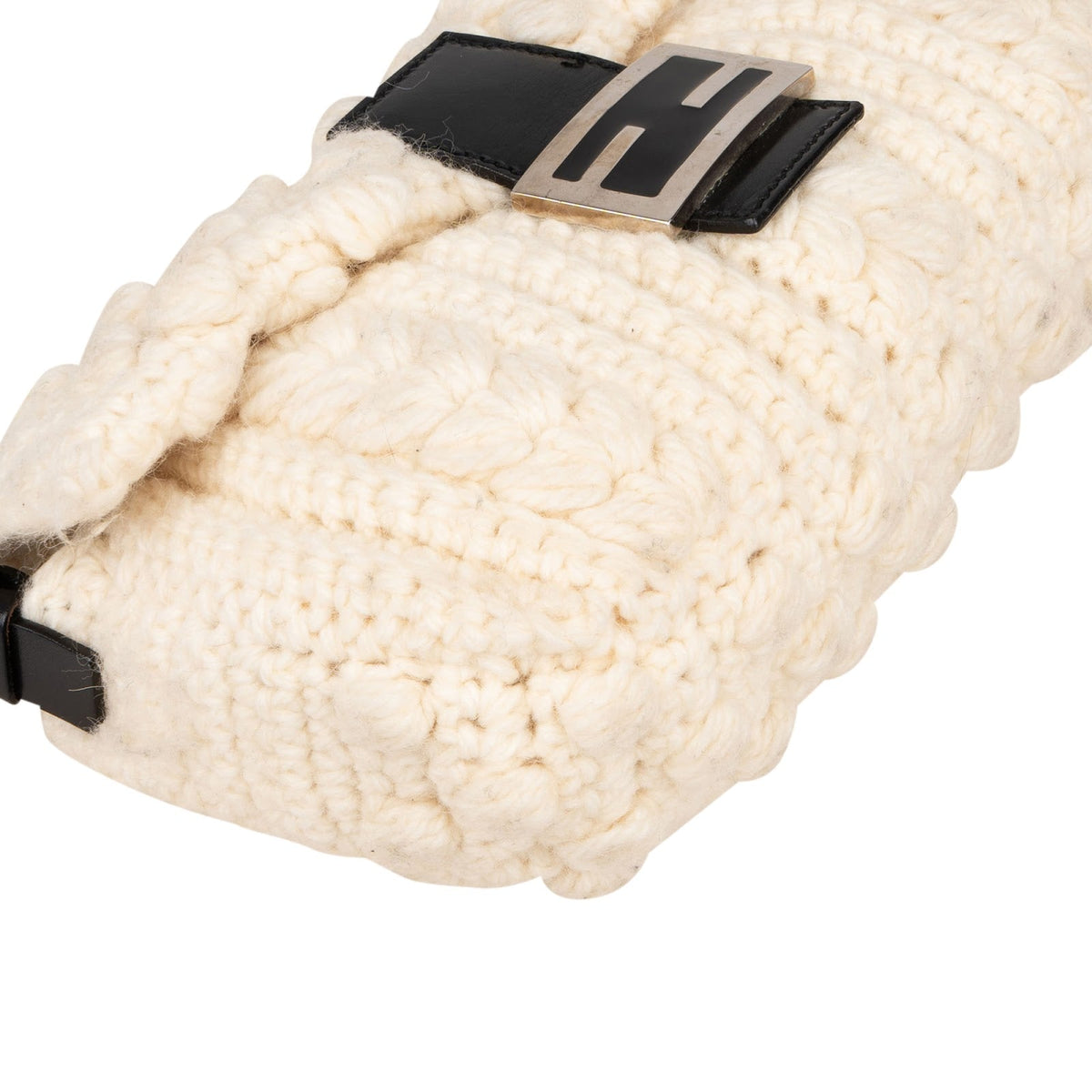 Fendi Black Wool Knit Baguette Shoulder Bag