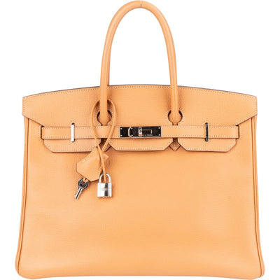 Hermès Fjord Leather Birkin 35 Handbag Beige Brown Palladium Hardware