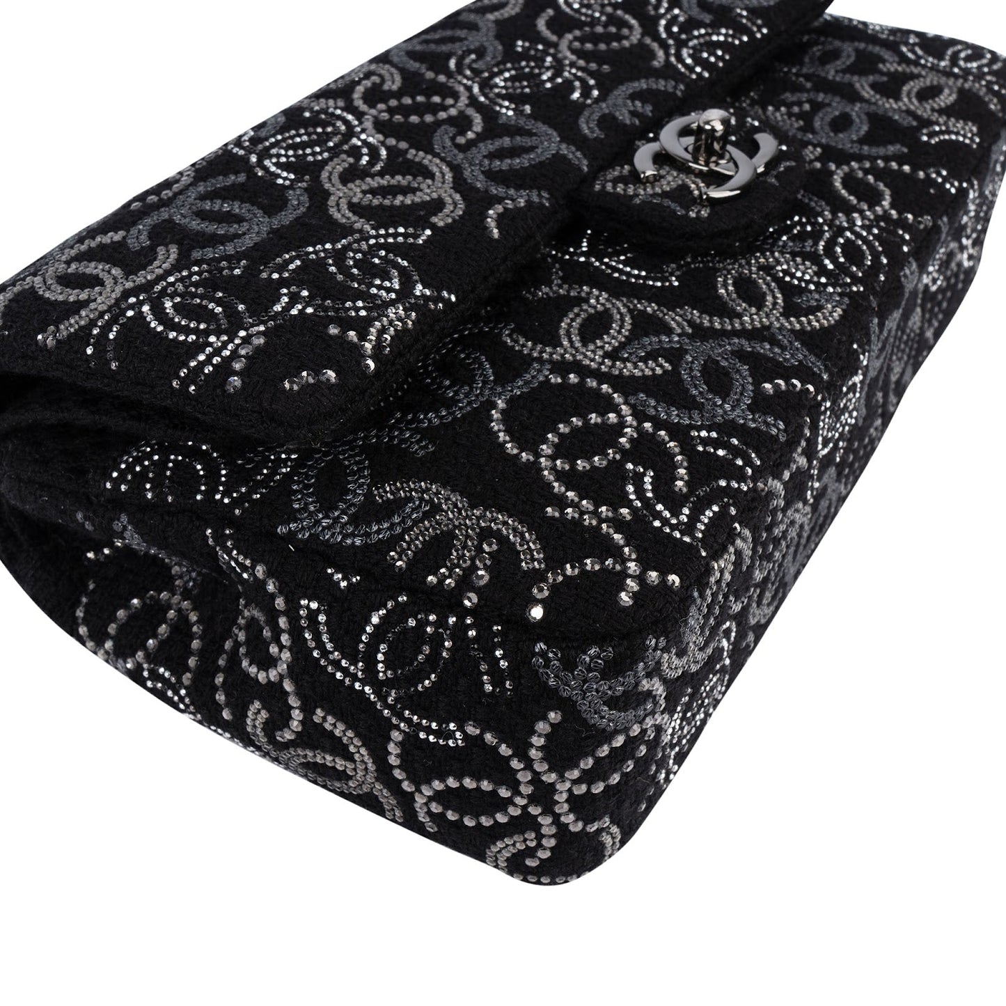 Chanel Sequin Embellished Woven CC Medium Double Flap Shoulder Bag