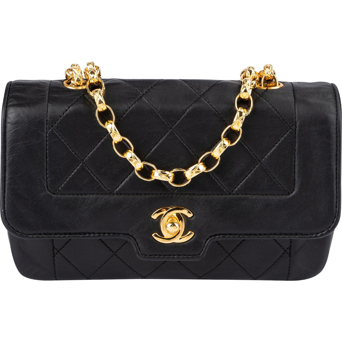 Chanel Quilted Lambskin 24K Gold Small Diana Single Flap Crossbody Bag