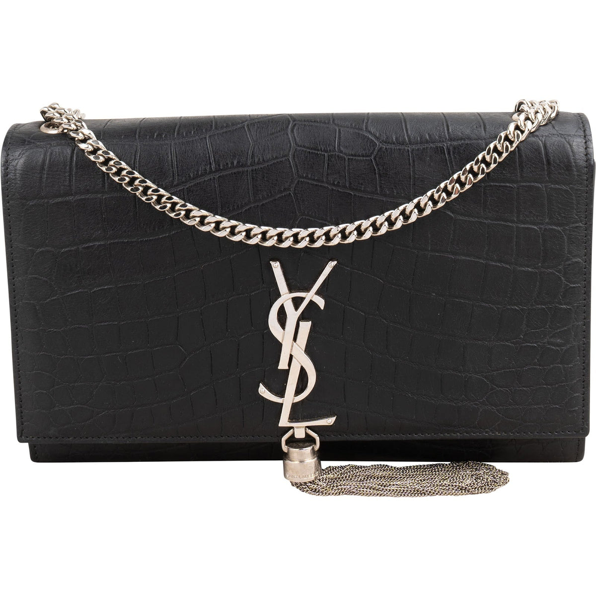 Yves Saint Laurent Kate Tassel aus Leder in Krokooptik – Vorderansicht