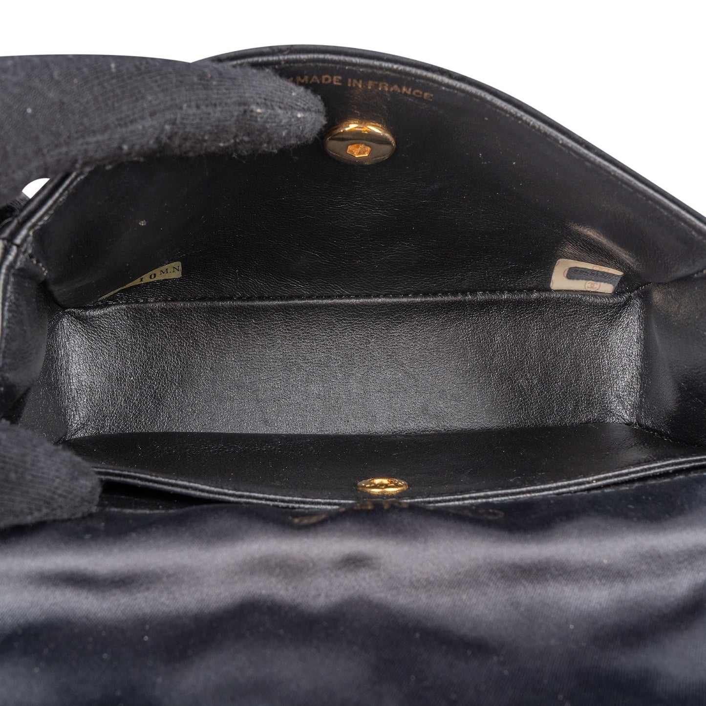 Chanel Navy Quilted Satin Top Bar 24K Gold Single Flap Small Crossbody Bag