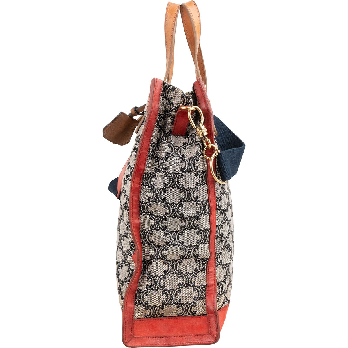 Celine Macadam Monogram Canvas Bicolor Leather Tote Shoulder Handbag