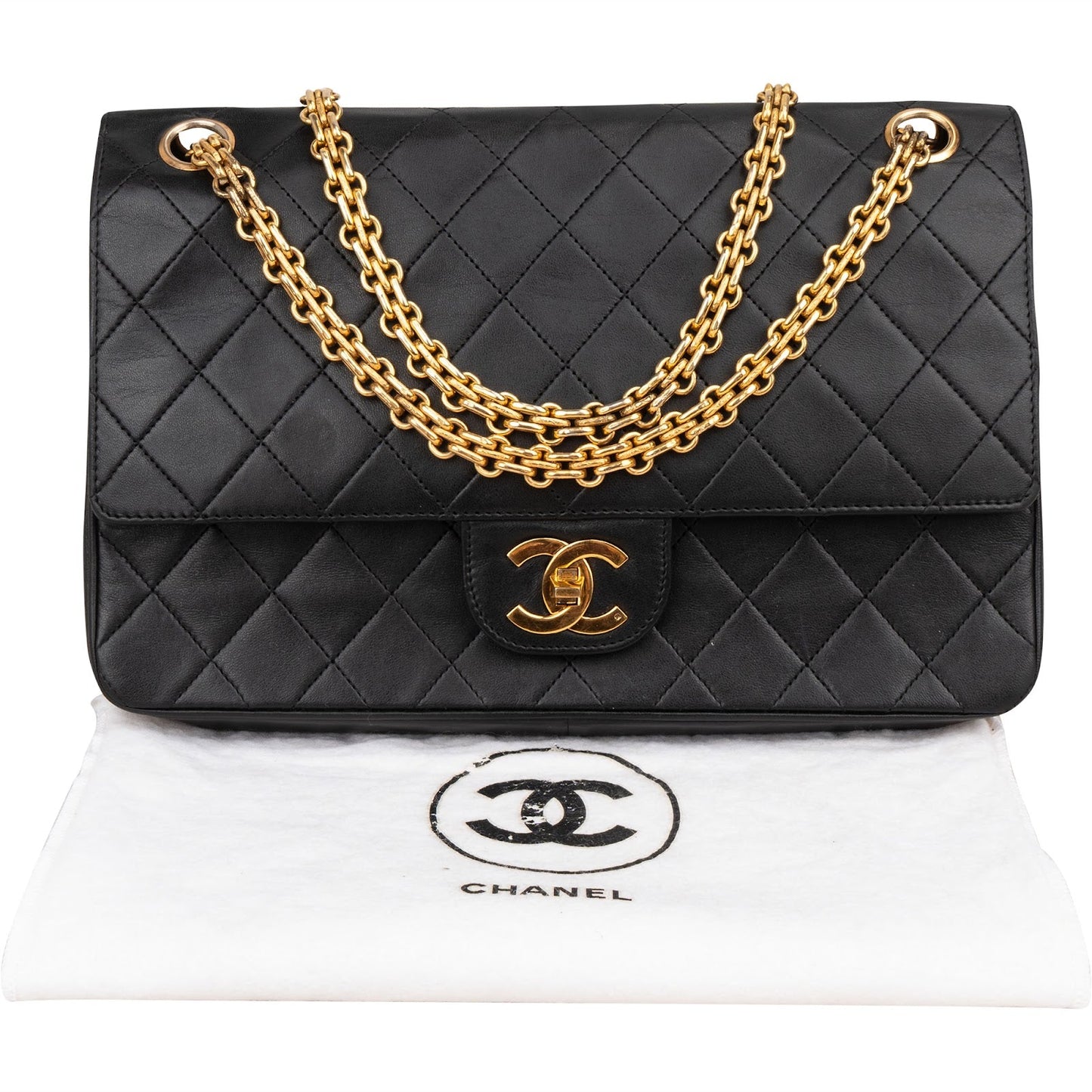 Chanel Quilted Lambskin 24K Gold Double Flap Shoulder Bag