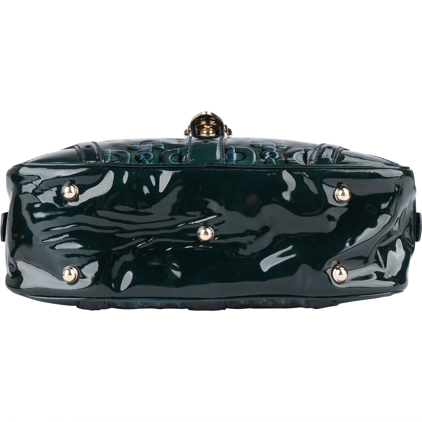 Gucci Monogram Patent Leather Horsebit Boston Handbag