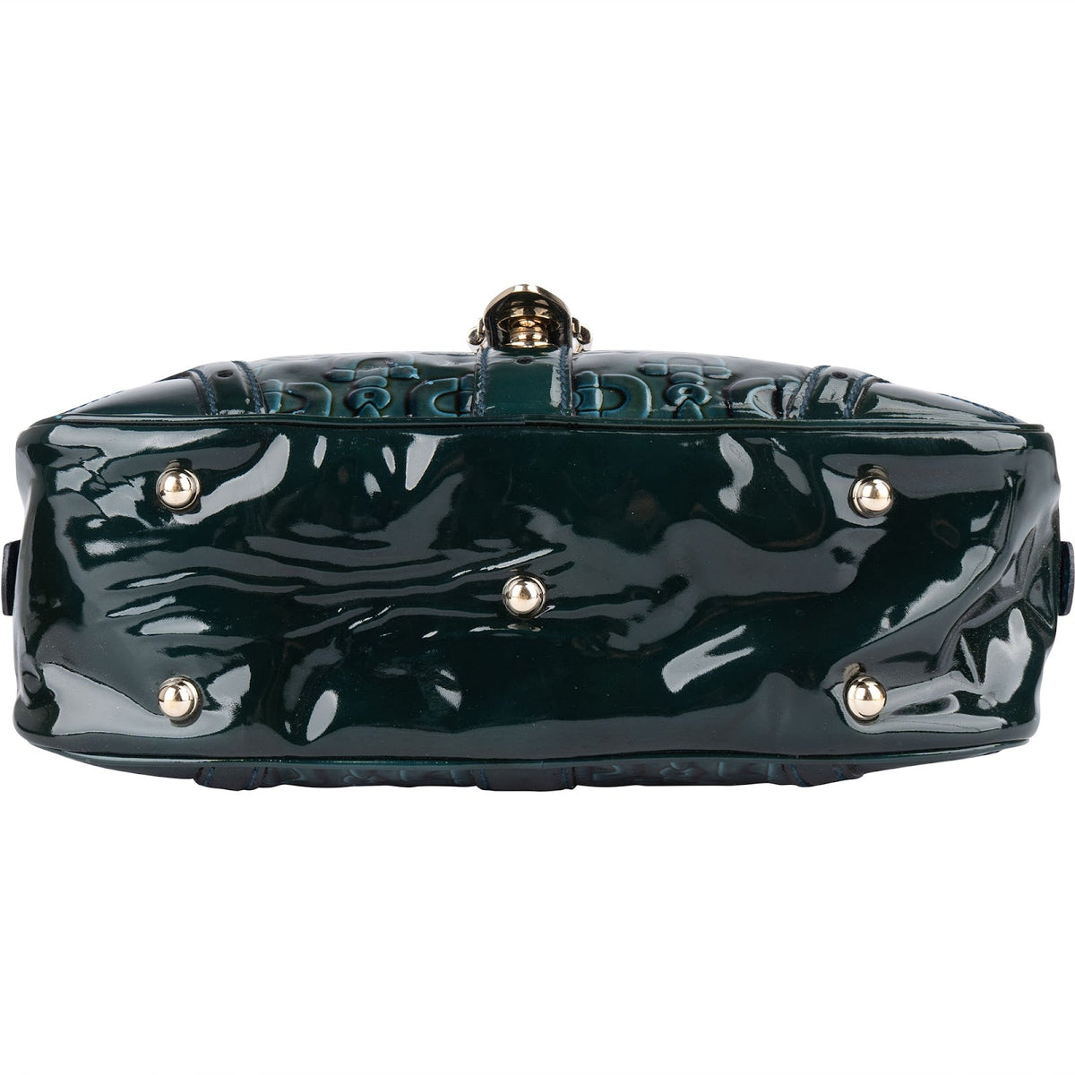 Gucci Monogram Patent Leather Horsebit Boston Handbag