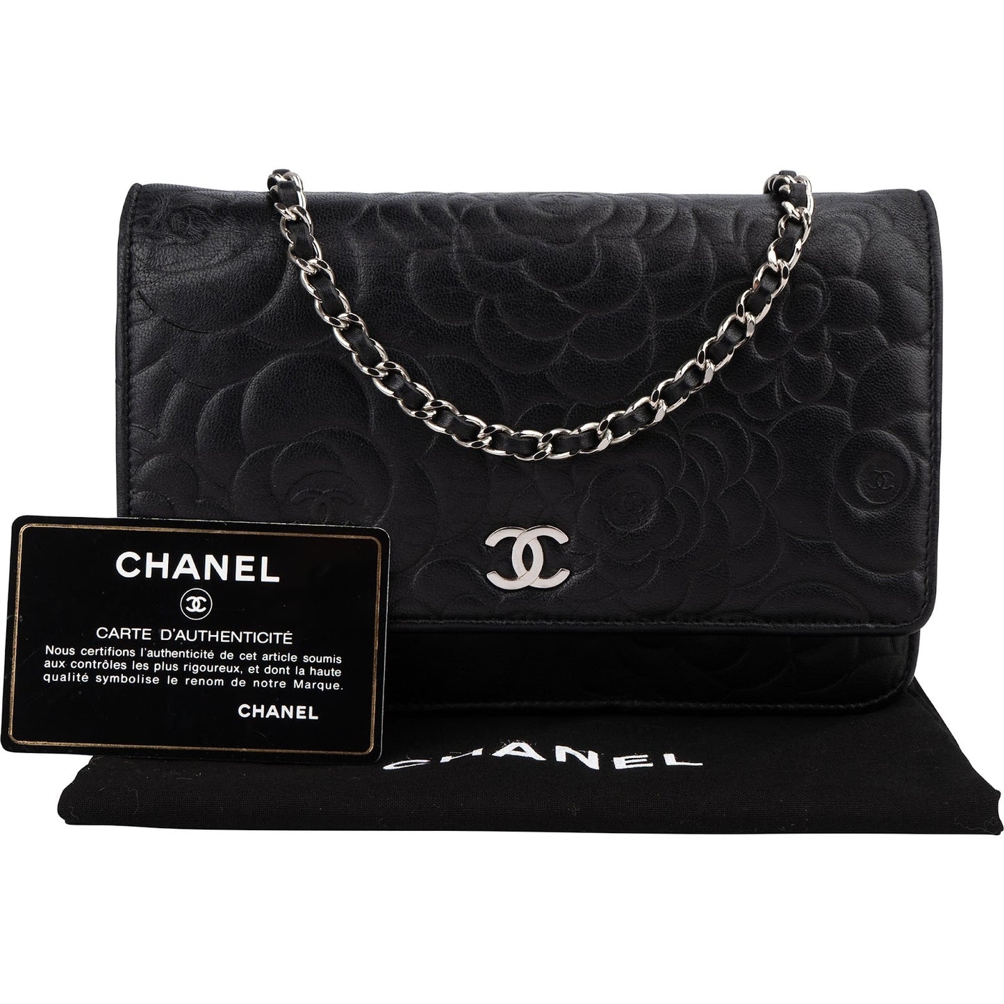Chanel Camellia Embossed Lambskin Wallet On Chain Crossbody Bag