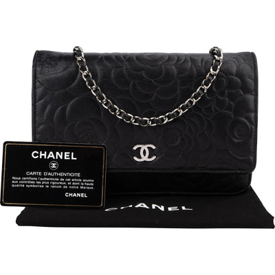Chanel Camellia Embossed Lambskin Wallet On Chain Crossbody Bag