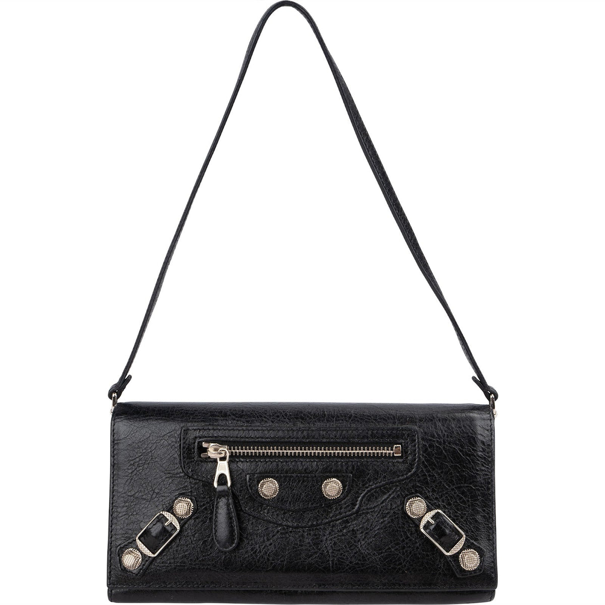 Balenciaga Black Leather Classic City Wallet On Strap Shoulder Bag