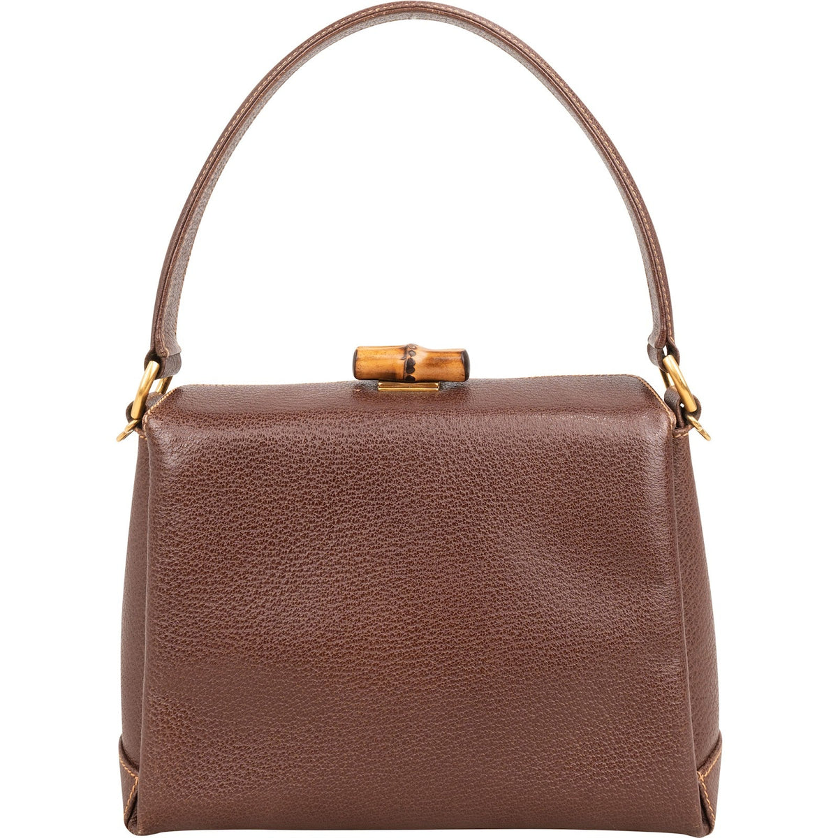 Gucci Brown Leather Bamboo Lock Top Handle Handbag