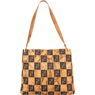 Fendi Monogram Python and Zucca Canvas Patchwork Shoulder Bag