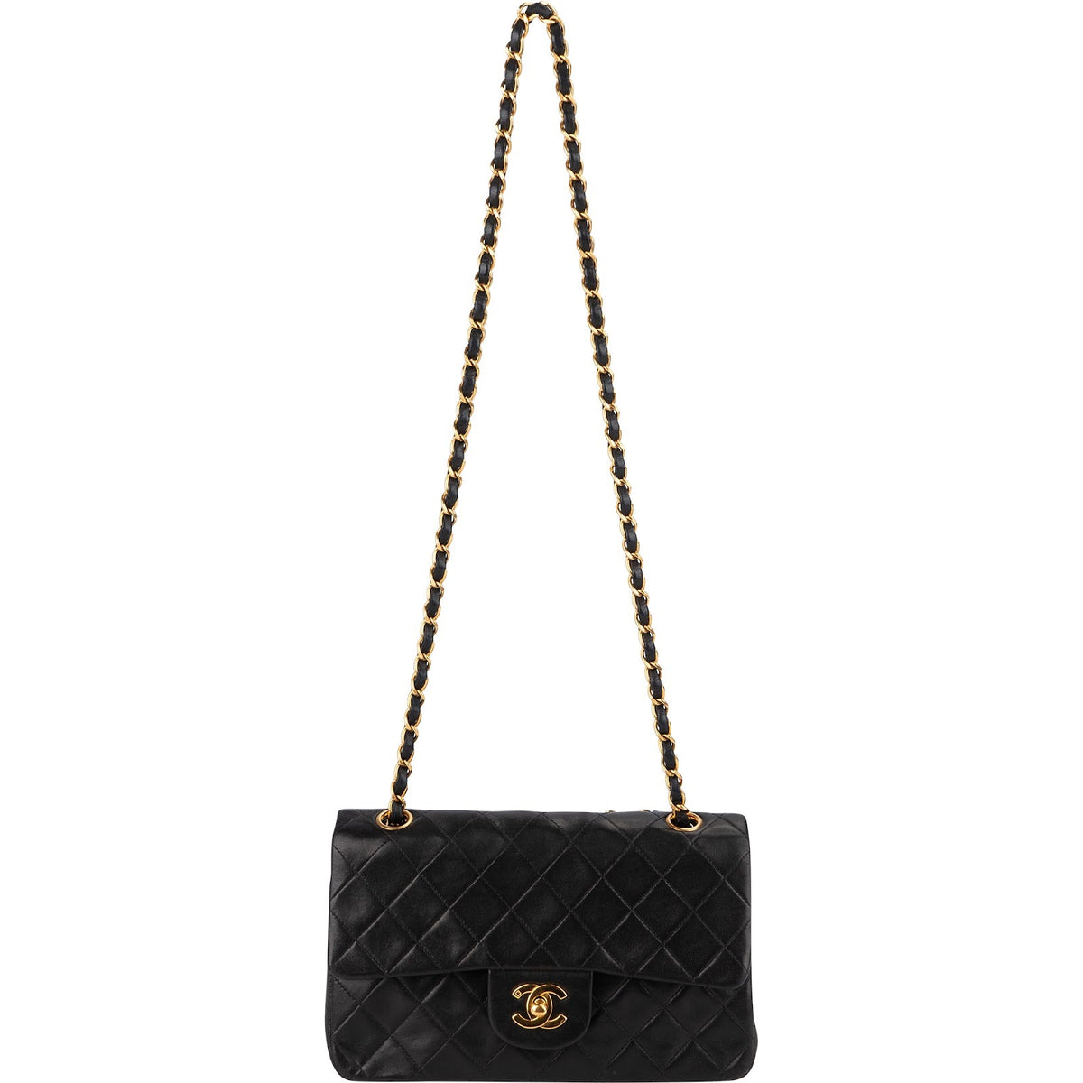 Chanel Quilted Lambskin 24K Gold Small Double Flap Shoulder Bag