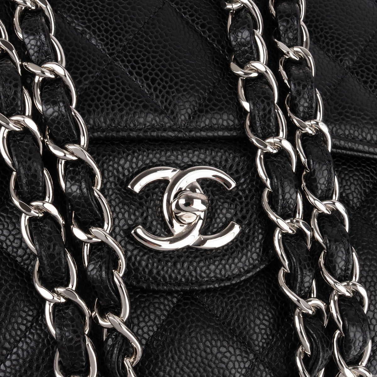 Chanel Quilted Caviar Leather Palladium Double Flap Jumbo Crossbody Bag