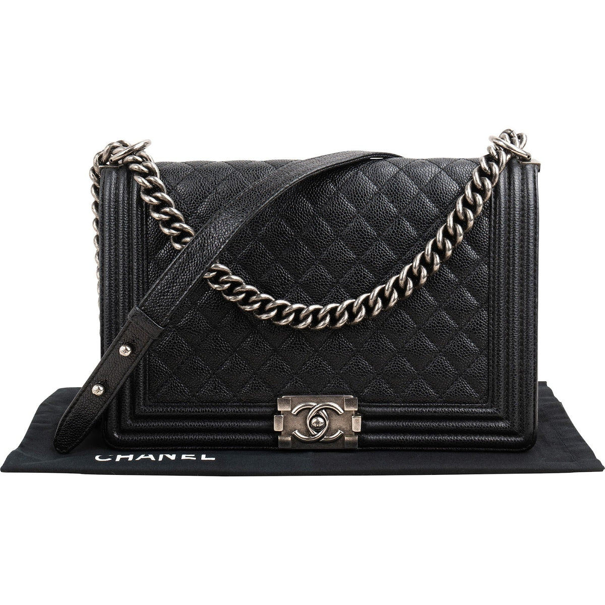 Chanel Quilted Caviar Leather New Medium Boy Single Flap Crossbody Bag