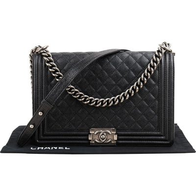 Chanel Quilted Caviar Leather New Medium Boy Single Flap Crossbody Bag