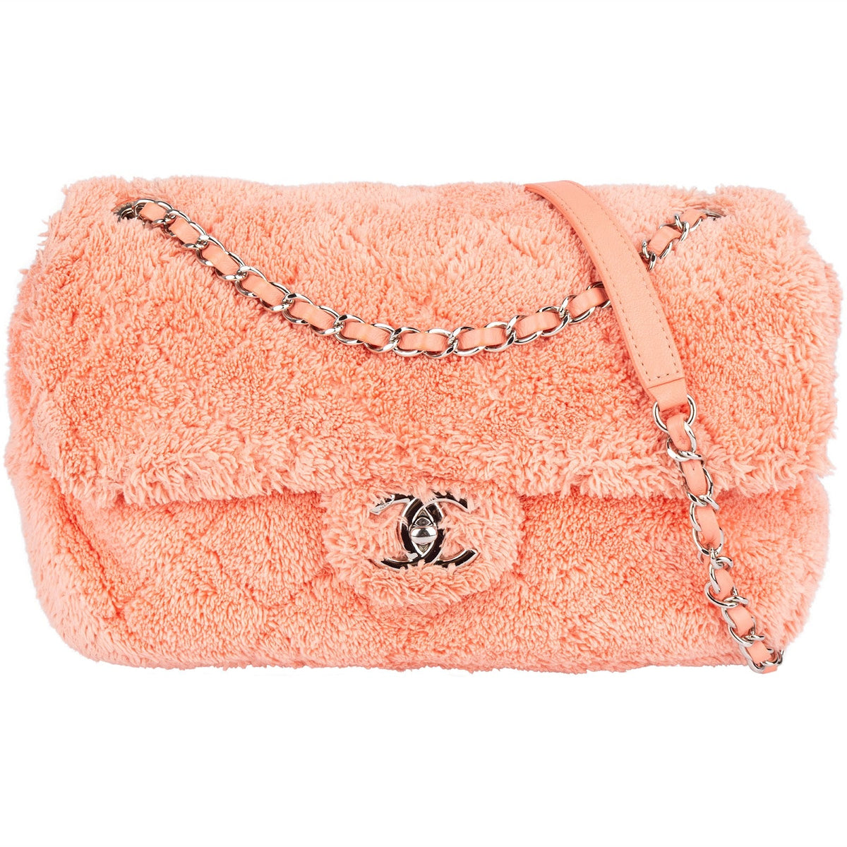 Chanel Pink Terry Cloth Coco Single Flap Shoulder Bag