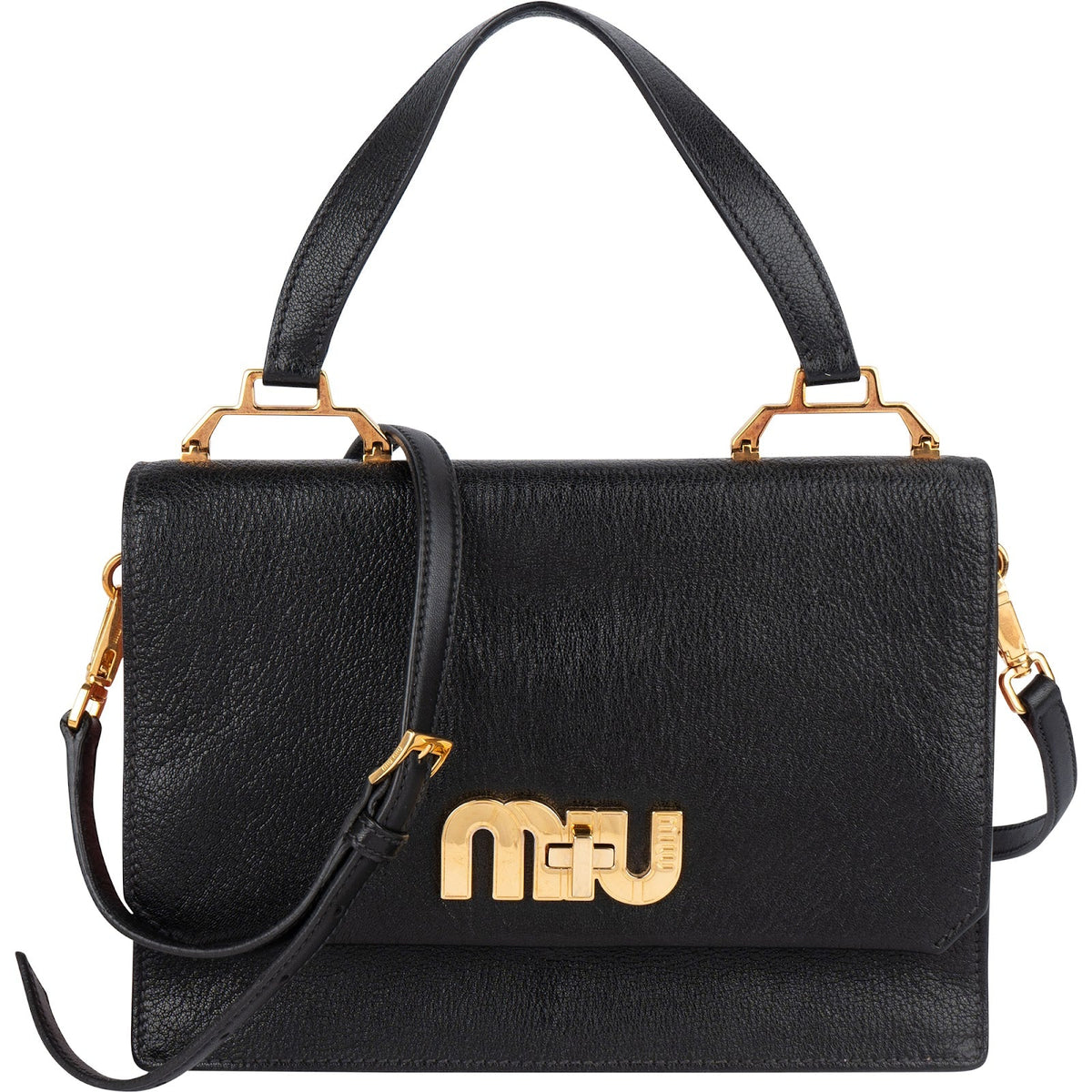 Miu Miu Black Madras Leather Top Handle Crossbody Handbag