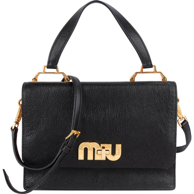 Miu Miu Black Madras Leather Top Handle Crossbody Handbag
