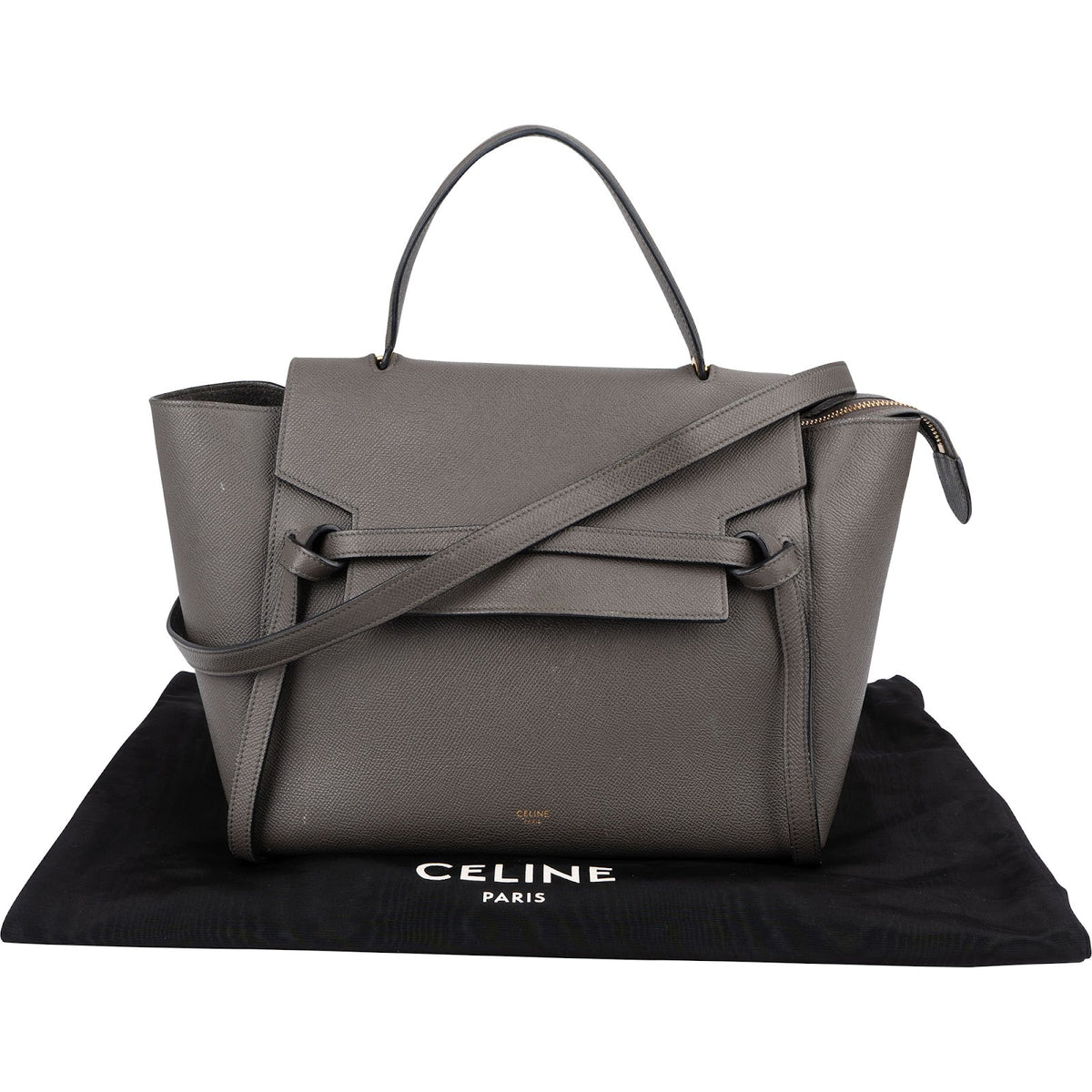 Celine Grey Leather Grained Calfskin Belt Handbag
