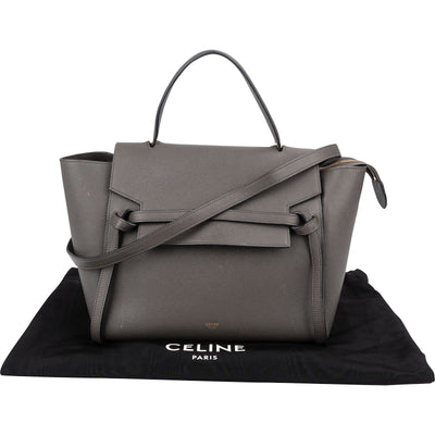 Celine Grey Leather Grained Calfskin Belt Handbag