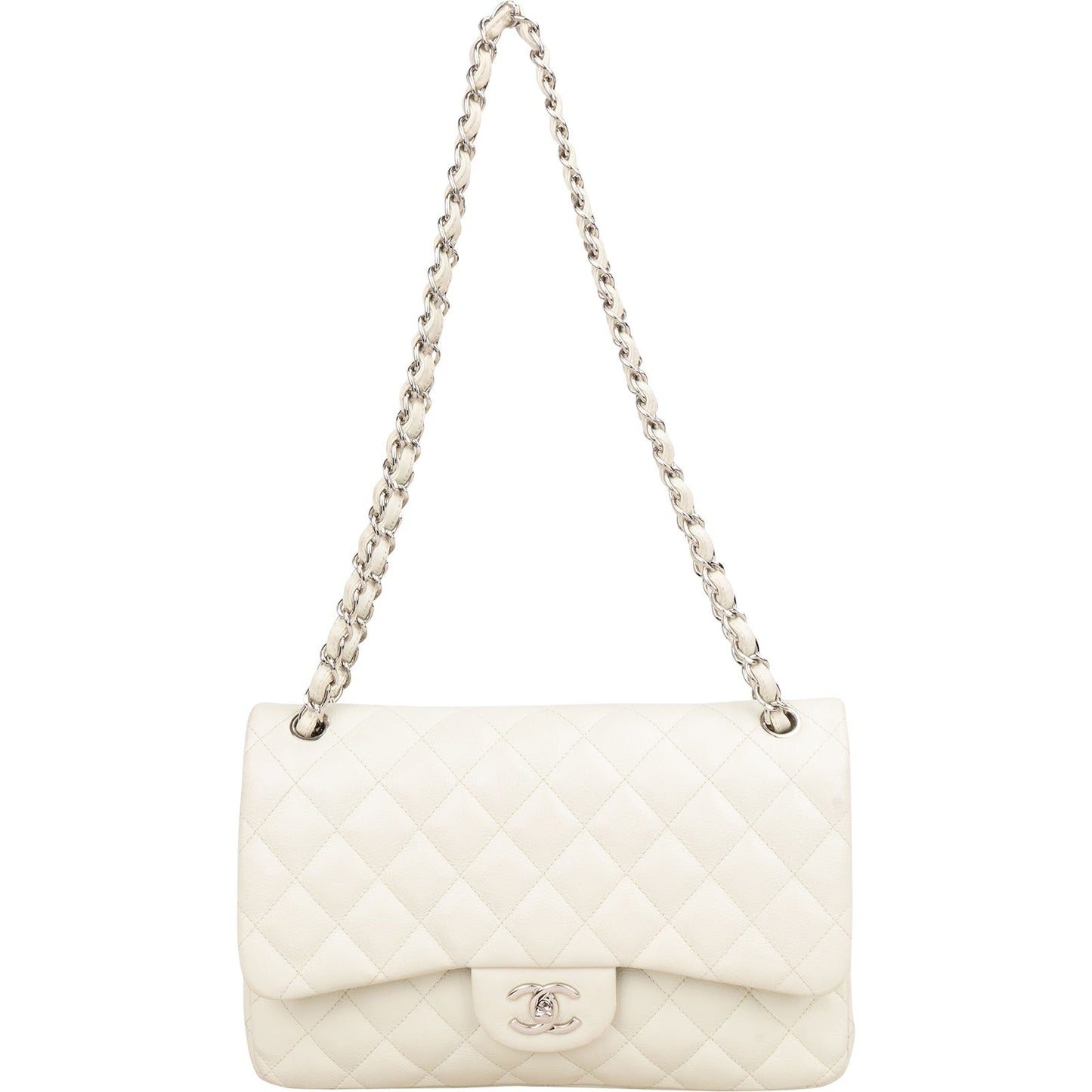 Chanel Quilted Caviar Leather Palladium Jumbo Double Flap Crossbody Bag