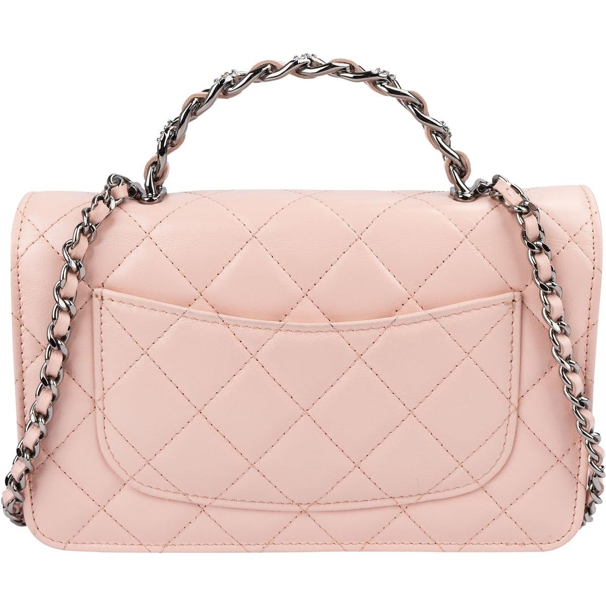 Chanel Pink Quilted Lambskin Crystal Top Handle Wallet On Chain Crossbody Bag